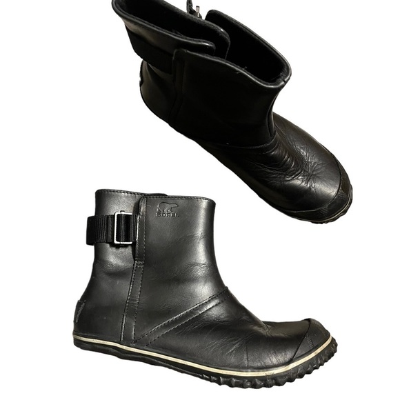 SOREL Black Leather Slimpack Slimboot Waterproof Pull On Boots - Picture 2 of 8